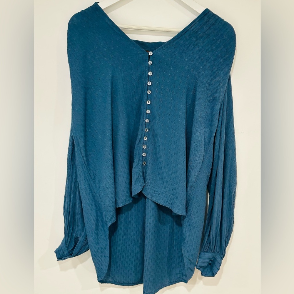NWOT Free People Teal Lace Yoke Boho Blouce Long Sleeved Flowy Top Women’s M